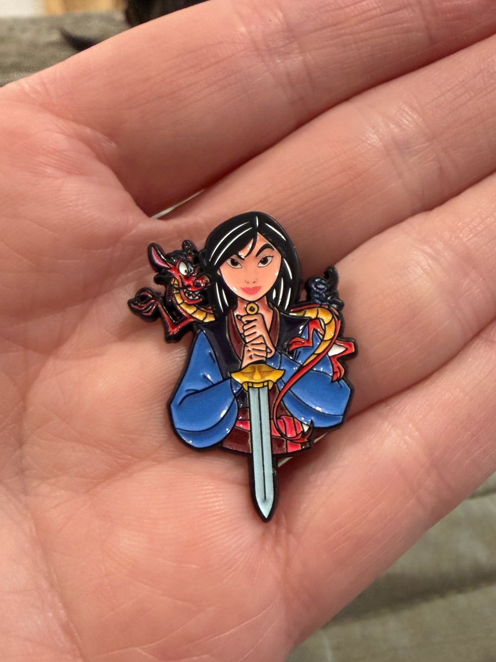 Disney Mulan Inspired Mulan, Mushu, And Cri-kee With Sword Enamel Lapel Pin